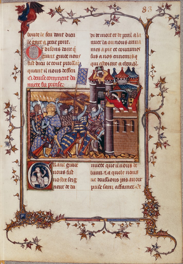 This picture is a manuscript from Medieval times that depicts Crusaders capturing Damietta. 