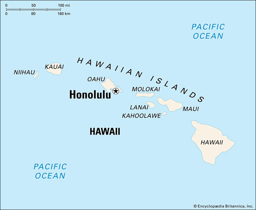 Map showing the location of Honolulu in Hawaii