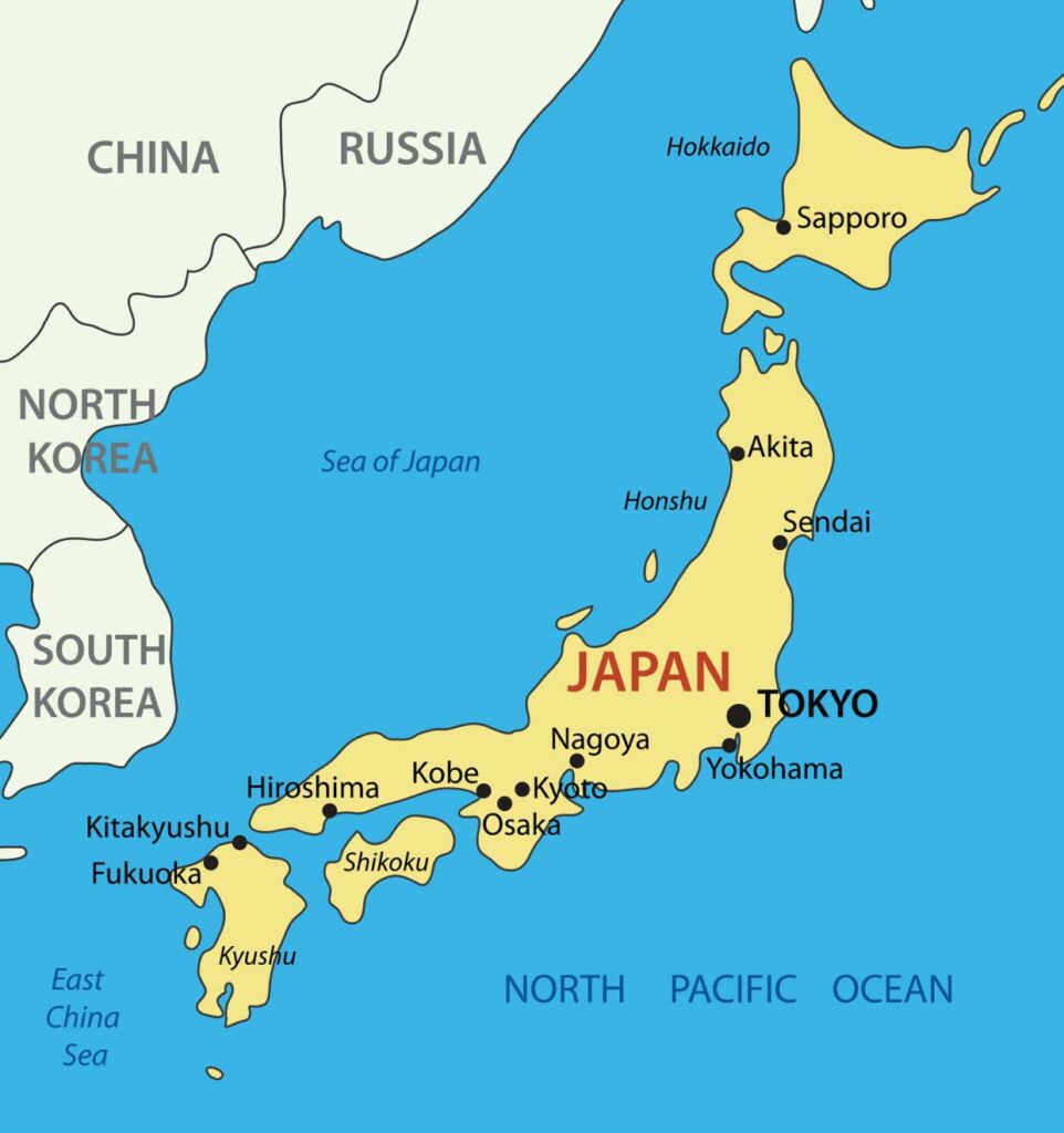 Map of Japan with Tokyo highlighted